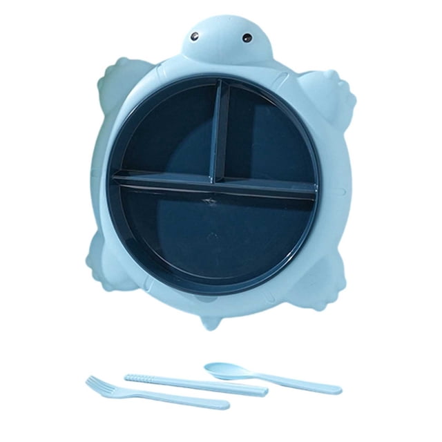 Turtle Shaped Kids Dining Set with Divided Plates and Cutlery for Mealtime