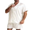 thumbnail image 3 of Men Summer Pajamas Set  Solid Color Button Top+Short Pants Sleepwear, 3 of 6