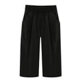 thumbnail image 4 of Timegard Capri Pants for Women Cotton Linen Elastic Waisted Ruched Casual Loose Trousers with Pockets, 4 of 4