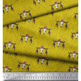 thumbnail image 3 of Soimoi Yellow Silk Fabric Feather & Elk Mount Face Decor Fabric Printed Yard 42 Inch Wide, 3 of 5