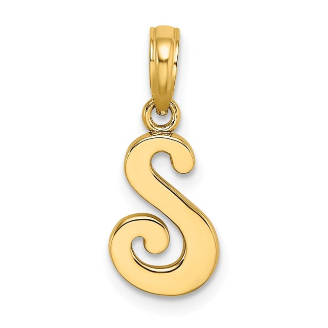Diamond2Deal 14K Yellow Gold Script Letter S Initial Pendant for Women (L- 0.59inch, W- 0.31inch)