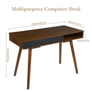 GloryStar 42 Inch Modern Simple Home Office Writing Desk, Mid Century Computer Desk with Drawer and Open Storage Cubby, Small Vanity Table Desk for Bedroom