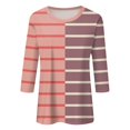 thumbnail image 4 of RXIRUCGD T-shirt à Rayures pour Femme à Col Rond et Manches 3/4, Rose, Taille : 2TG, 4 of 5