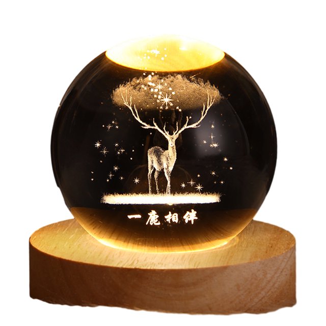Transemion Wood Bedside Light With Delicate Pattern Suitable For Bedroom Or Cafe Deers Ball Night Light Home A
