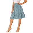 thumbnail image 4 of Unique Bargains Women's Ruffle Hem Flowy Tiered A-Line Floral Midi Skirt Dusty Blue L, 4 of 6