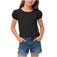 thumbnail image 2 of hengsof T-Shirts à Manches Courtes Bouffantes pour Filles, Col Ras du Cou, Coton Uni, Respirant, T-Shirt Décontracté d'Été, Hauts pour Enfants de 1 à 15 Ans, 2 of 8