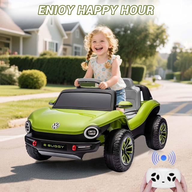 BeesClover 12V Electric Ride on Car for Kids Licensed Volkswagen Beetle Toddlers Ride on Toy Car with Remote Control 4 Wheel Vehicle with Battery Level Display, LED Lights, Horn, Music