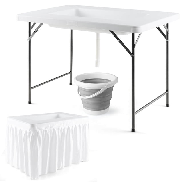 Gymax Table Bac à Glace Pliant de 4 Pi Table Glacière d'Extérieur avec Jupe Assortie Fête BBQ