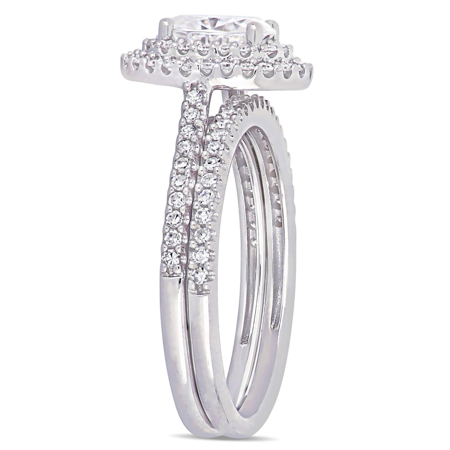 Miabella 1 Carat T.G.W. Moissanite and 2/5 T.W. Diamond 14K White Gold Oval Halo Bridal Set