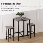 TOYTEXX 3-Piece Bar Table Set with 2 Bar Stools, Space-Saving Pub Dining Set, Metal Frame and Grey Wood Top, for Kitchen, Apartment, Condo, Home Bar
