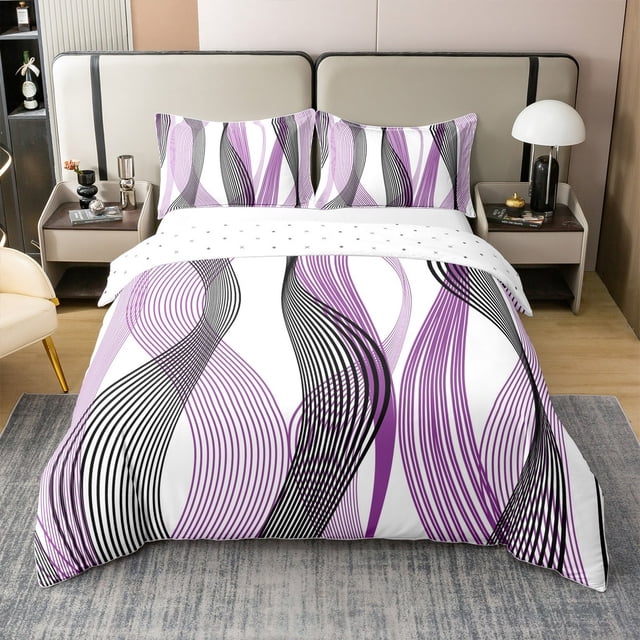 Erosebridal Chic Géométrique Housse de Couette 100 % Coton Taille Simple, Rayures Violettes Housse de Couette 100 % Coton Simple, Décor Abstrait, Réversible 2 Pcs (Sans Couette)