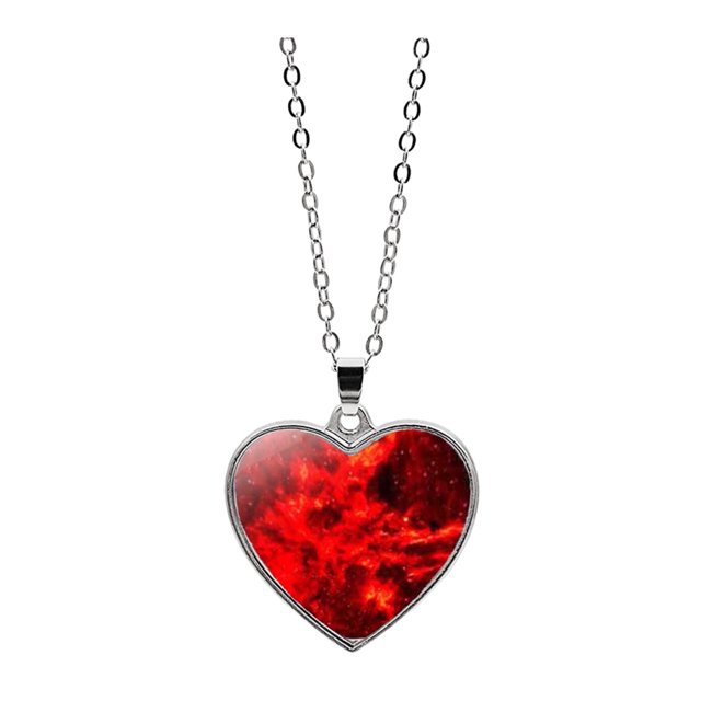 Solar System Planet Galaxy Double Sided Glass Universe Heart Pendant Necklace