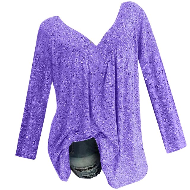 Pompotops Blouse à Manches Longues Col en V Imprimée pour Femmes Grande Taille Pull Tops Chemise Liquidation