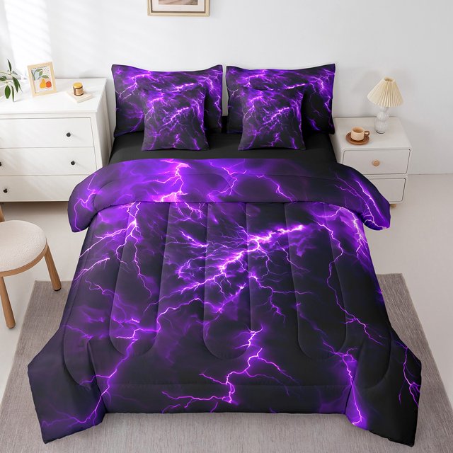 Erosebridal Literie Éclair Cool Format Double, Ensembles de Literie Temps Extrême Format Double, Ensemble de Lit Réversible Géométrique Abstrait Moderne, Déco de Chambre Ultra Douce, 7 Pcs