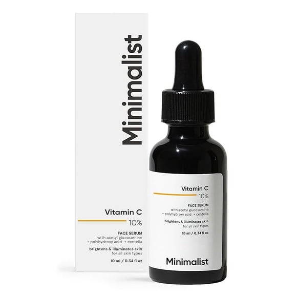 Minimalist Dull Skin, Dark Spots & Uneven Tone Treatment 10% Vitamin C Face Serum |e Skin with Ethyl Ascorbic Acid & PHA | All Skin Types| Brightening & Hydrating Formula for Men & Women | 10 ml