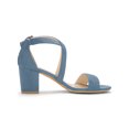thumbnail image 3 of BLISSFUL STEP Women's Open Toe Cross Strap Mid Block Heel Sandals Haze Blue 8, 3 of 7