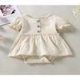 thumbnail image 2 of MesaSe Newborn Girl Short Sleeve Romper  Solid Color Button  Neck Patchwork Dress Style Playsuit Bodysuit, 2 of 6