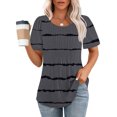 thumbnail image 1 of Meichang T-Shirts pour Femmes à Manches Courtes, Plissés, Chic Décontracté, Encolure Dégagée, Hauts d'Été Tendance à Imprimé Rayé, T-Shirts Doux et Confortables, Tuniques Blouses, 1 of 5