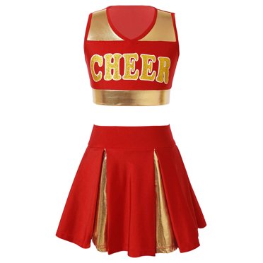 Jizyo Enfants Filles Sans Manches Cheer Leader Uniforme d'Équipe École Cheerleading Danse Fantaisie Red Cheer 12