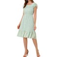 thumbnail image 1 of INSPIRE CHIC Robe pour Femme Florale à Encolure Carrée Manches Volantées Style Casquette Midi à Volants Robe d'Invitée de Mariage S Bleu Pâle, 1 of 6