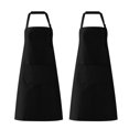 thumbnail image 1 of 2Pcs Black Neck Strap Apron Waterproof Pure Color 2 Pockets Barbecue BBQ Apron for Restaurant Home, 1 of 9