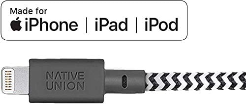 Native Union Night Cable - 10ft Ultra-Strong Reinforced [MFi Certified] Durable Lightning to USB Charging Cable with Weighted Knot Compatible with iPhone/iPad (Zebra)