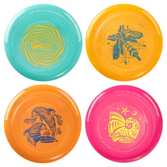 Wham-O Frisbee Go 4 Pack Flying Disc, 9 Inch Lightweight Colorful Toy Set for Beginners Outdoor Beach Park Backyard Game - 70g