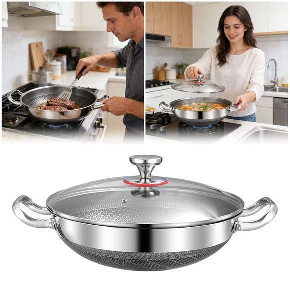 Noehoiugi Alloy Pan,Double Handle Non Stick Titanium Pans For Cooking,Ultra-Durable,Scratch-Resistant,Even Heating Frying Pans,Compatible With All Cooktops,With Lid