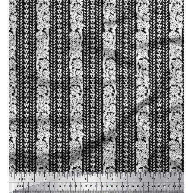 Soimoi Poly Georgette Fabric Leaves & Floral Block Print Sewing Fabric Yard 52 Inch Wide