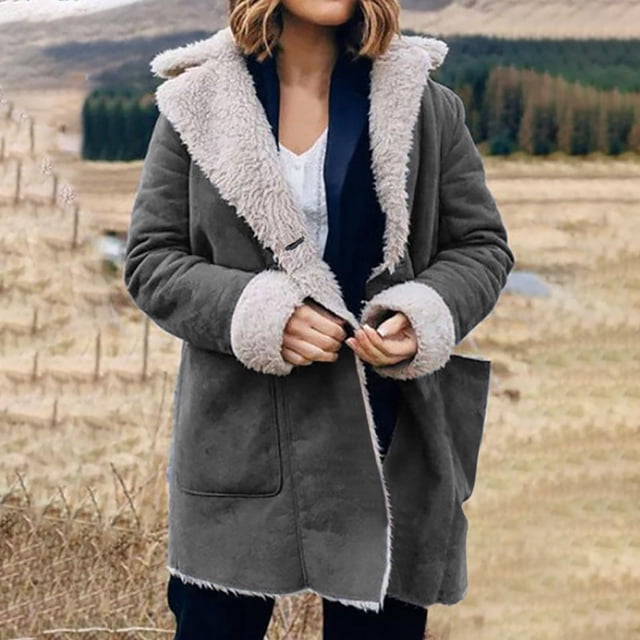 LOVZFMLL Vestes pour Femmes Hiver Chaud Composite Bouton Col à Revers Veste Manteau d'Extérieur