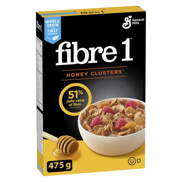 Fibre Un, Grappes de Miel, Céréales pour le Petit-Déjeuner Riches en Fibres et en Grains Entiers, 475 g