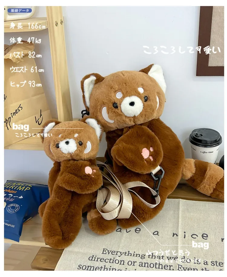 Red Panda Backpack Personalized Lying Style Cute Soft Backpack Plush Doll Crossbody Plush Backpack Female Bag Toy Birthday Gift
