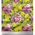 thumbnail image 1 of Soimoi Tissu Crêpe polyester Jaune Imprimé Floral Ranunculus & Penoy au Mètre 42 Pouces de Large, 1 of 3