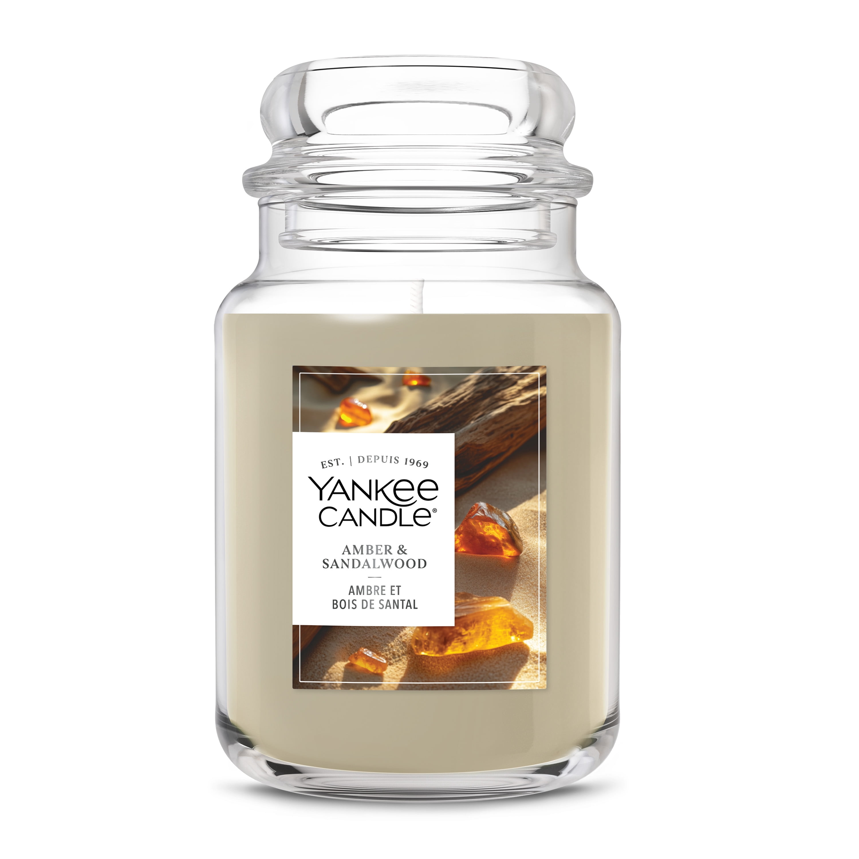 Yankee Candle Scented Candle, Amber & Sandalwood, 22 oz Original Large Jar, Up to 150 Hours of Burn Time