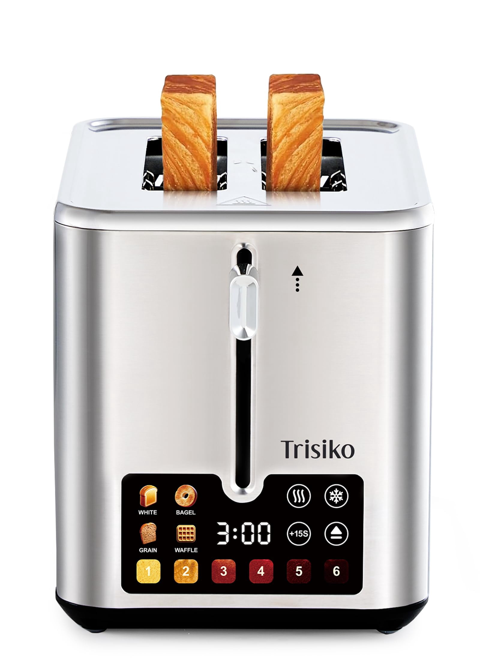 Trisiko Touch Screen Electric Toaster 2 Slice, Stainless Steel Smart Toaster with Digital Timer, 1.38" Extra-Wide Slots for Bread& Bagel, Great for Home, Office,Dorm
