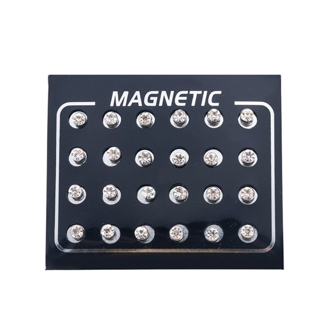 HLONK 12Pairs/Set Unisex Rhinestone Inlaid Magnetic Stud Earrings Non Piercing Jewelry