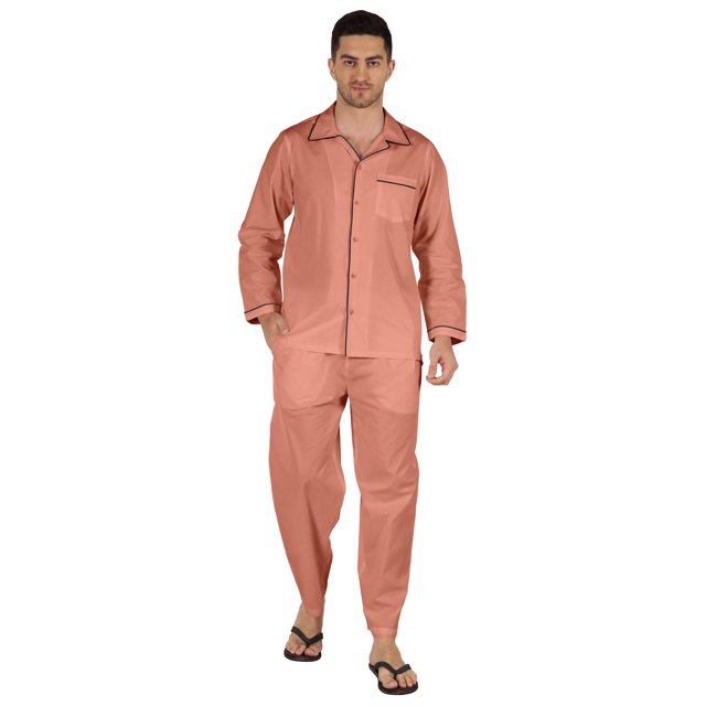 Inkmeso Men's Cotton PJs Solid Sleepwear Lounge Wear Top & Bottom Pajama Set