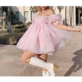 thumbnail image 2 of Women Off Shoulder Puff Sleeve Mini Dress Tulle Princess Dress Ruffle Mesh Evening Party Prom Dress, 2 of 6