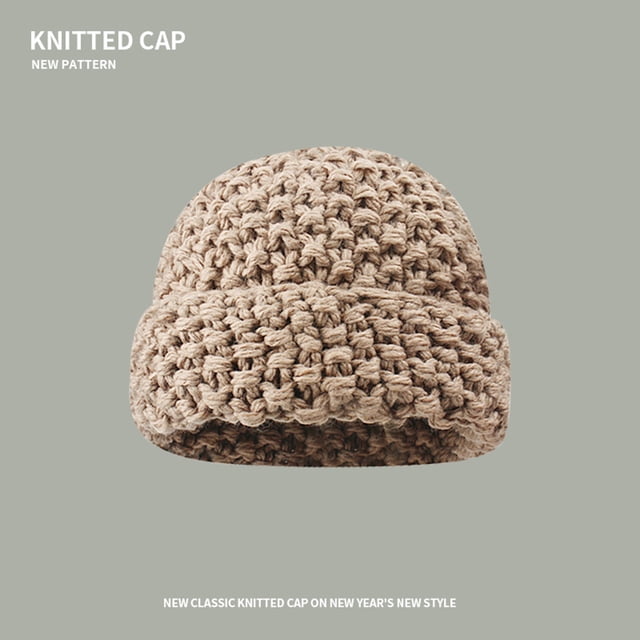 Women's Autumn Winter Solid Color Thickened Warm Ear Pineapple Pattern Knitted Hat