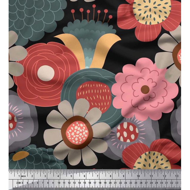 Soimoi polyester Crepe Fabric Flower Artistic Decor Fabric Printed Yard 52 Inch Wide