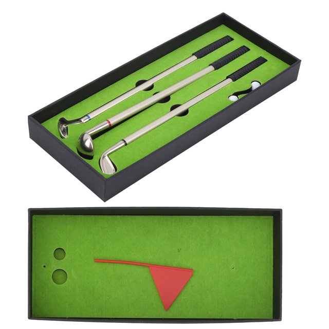 Gupbes Golf Club Putter Pen,Desktop Golf Pen Toy Set,Mini Desk Games Box Green Driving Range With Golf Club Pens Balls Flag Gift Desktop Decor