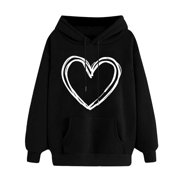 Plebaso Sweat à Capuche pour Femmes Mignon Cœur Manches Longues Décontracté avec Poches