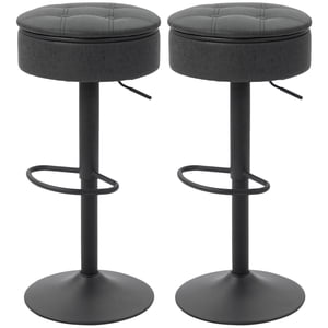 CoSoTower Set of 2 Barstools with Storage, Swivel Bar Stools with PU Leather Upholstered, Footrest, Steel Base, Black
