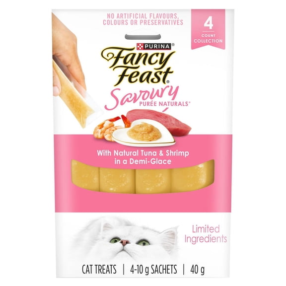 Purina Fancy Feast Savoury Purée Naturals with Natural Shrimp & Tuna, Cat Treats 40g