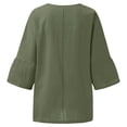 thumbnail image 4 of UPPADA Hauts pour Femmes Tendance Chemises à Manches 3/4 Habillées Décontractées Blouses en Lin Couleur Unie Col Ras du Cou Chandail d'Été Printemps Hauts, 4 of 5
