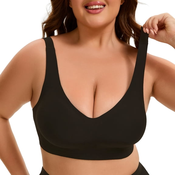 INNERSY Women's Plus Size Seamless Bra Full Coverage Wireless No Underwire Everyday Bralette(3XL,Black)
