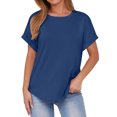thumbnail image 2 of Binmer T-Shirt à Manches Courtes Décontracté pour Femme, Couleur Unie, Col Rond, 2 of 9