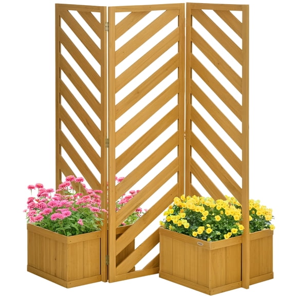 Outsunny Outdoor Privacy Screen with 4 Planters and 3 Hinged Privacy Panels