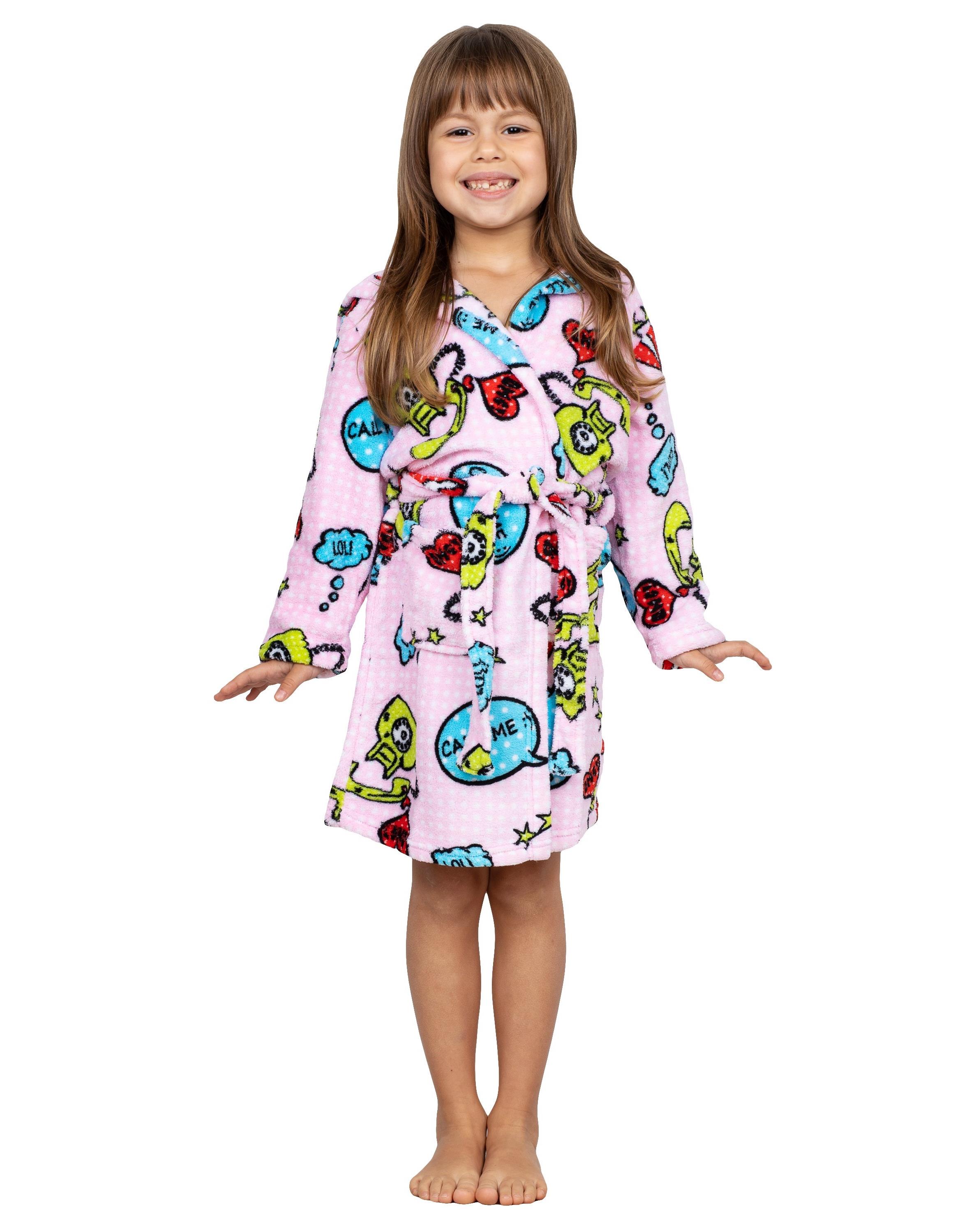 Up Past 8 Girls' Bathrobe Fuzzy Hooded Robe Sleepwear