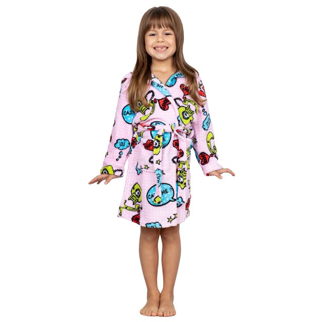 Up Past 8 Girls' Bathrobe Fuzzy Hooded Robe Sleepwear